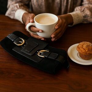 Banana Republic Genuine Leather/ Suede Black Clutch with Buckle Detail